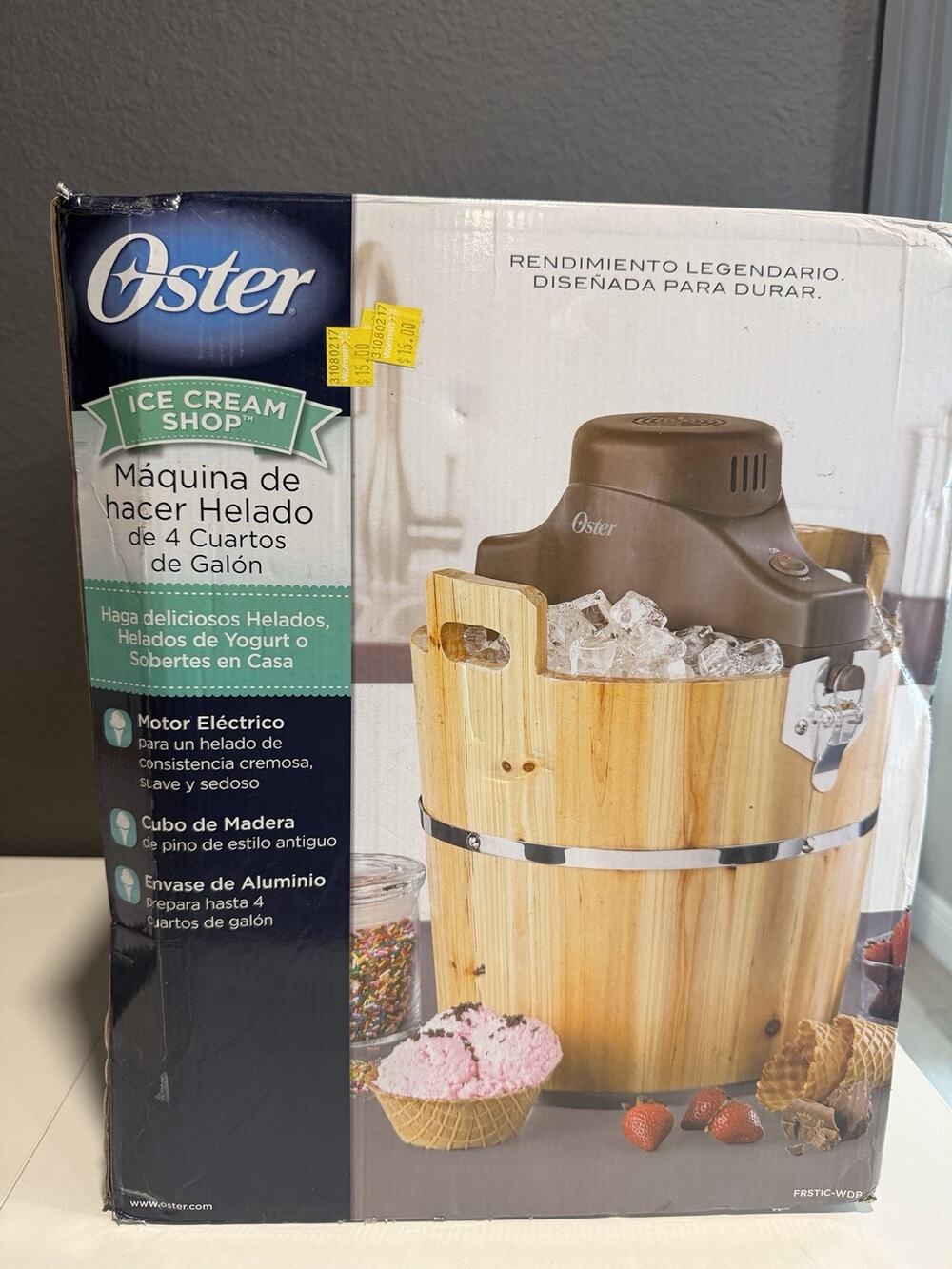 NEW Oster 4-Qt Wood Bucket Ice Cream Maker Electric Frozen Yogurt Sorbet Kitchen